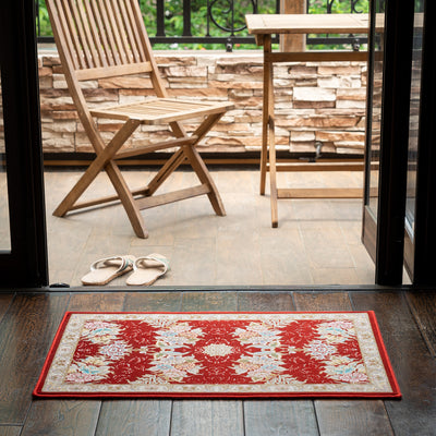 ペルシャカーペット玄関マット　ナスタラン柄　レッド　50×80cm