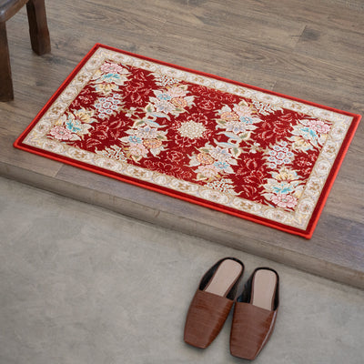 ペルシャカーペット玄関マット　ナスタラン柄　レッド　50×80cm