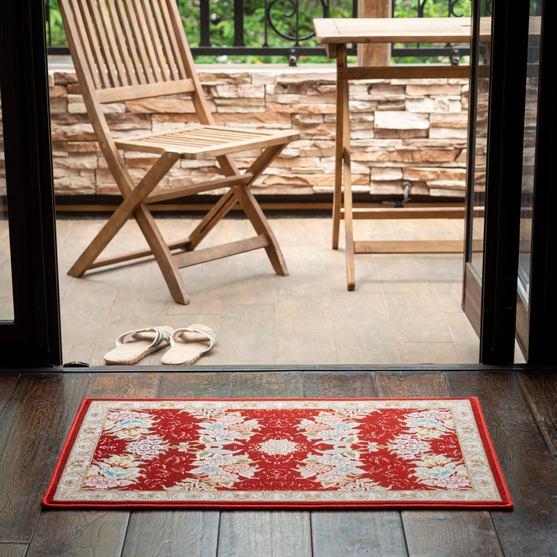 ペルシャカーペット玄関マット　ナスタラン柄　レッド　50×80cm