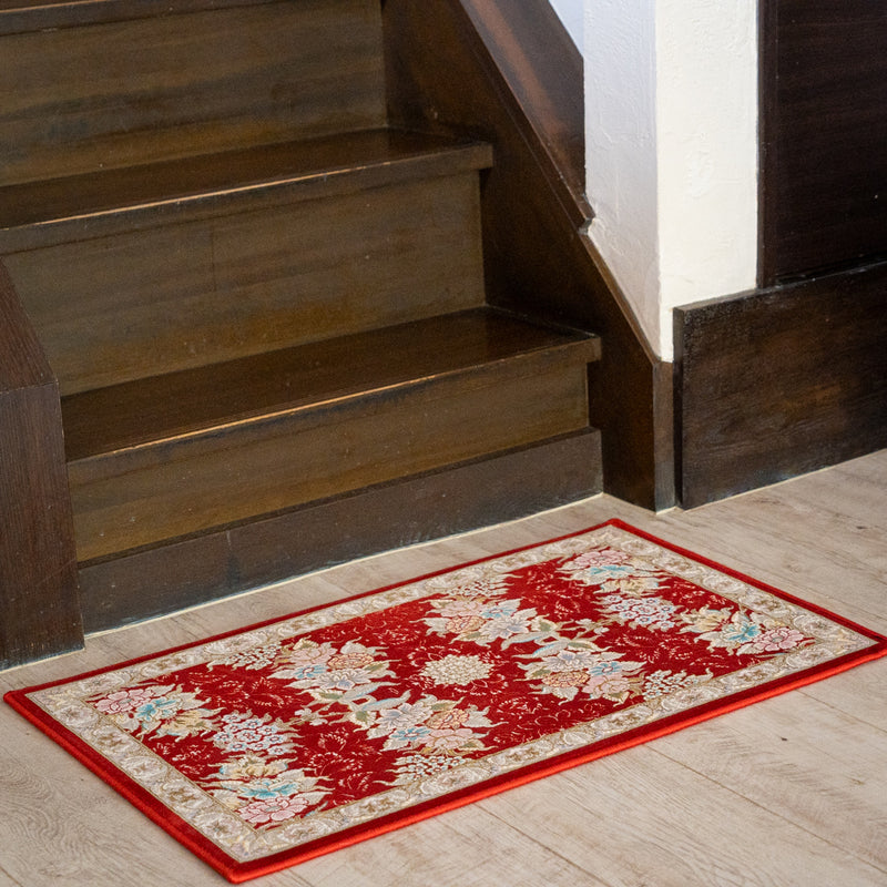 ペルシャカーペット玄関マット　ナスタラン柄　レッド　50×80cm