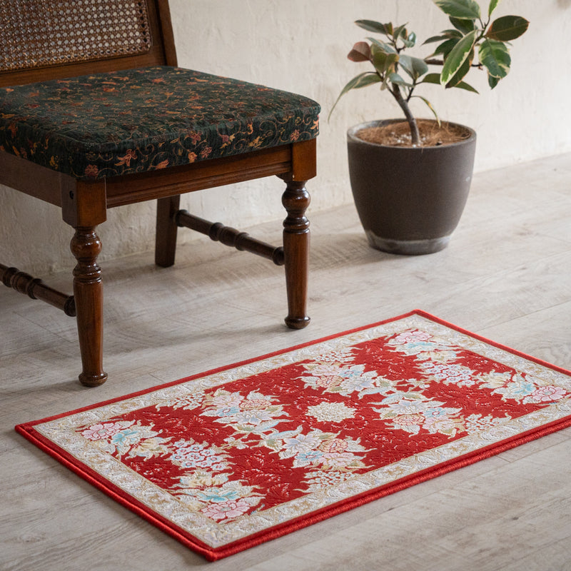 ペルシャカーペット玄関マット　ナスタラン柄　レッド　50×80cm