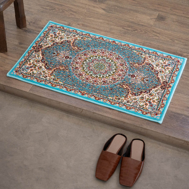 ペルシャカーペット玄関マット　サーラール柄　ブルー　50×80cm