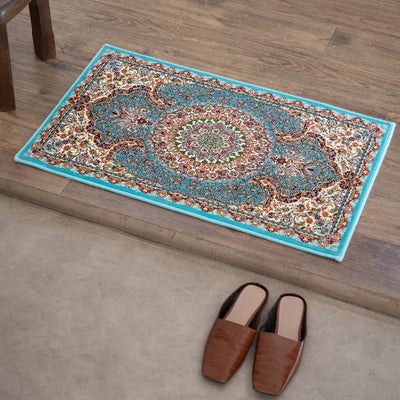 ペルシャカーペット玄関マット　サーラール柄　ブルー　50×80cm
