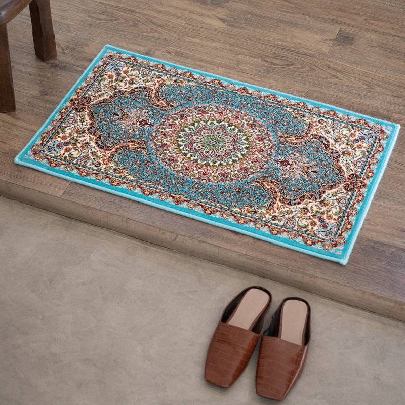 ペルシャカーペット玄関マット　サーラール柄　ブルー　50×80cm