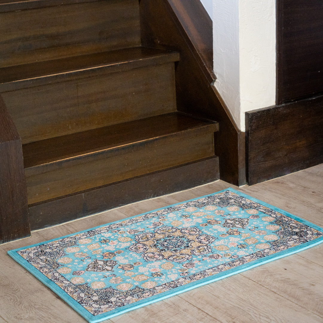 ペルシャカーペット玄関マット スーザン柄 ブルー 50×80cm – Persiadirect