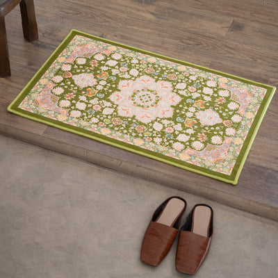 ペルシャカーペット玄関マット　スーザン柄　グリーン　50×80cm