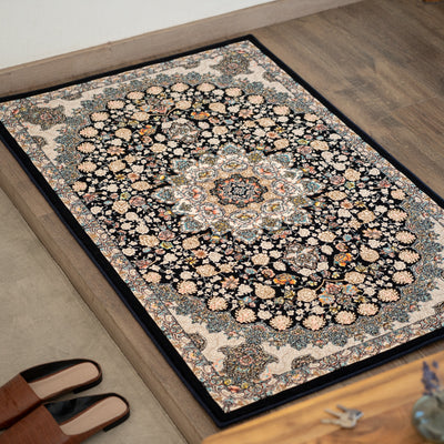 ペルシャカーペット玄関マット　スーザン柄　ネイビー色　75×120cm