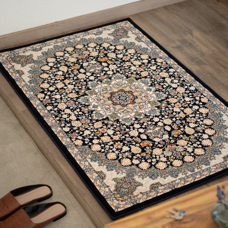 ペルシャカーペット玄関マット　スーザン柄　ネイビー色　75×120cm