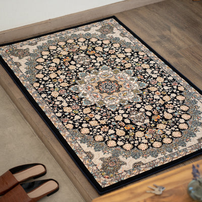 ペルシャカーペット玄関マット　スーザン柄　ネイビー色　75×120cm