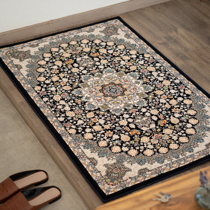 ペルシャカーペット玄関マット　スーザン柄　ネイビー色　75×120cm
