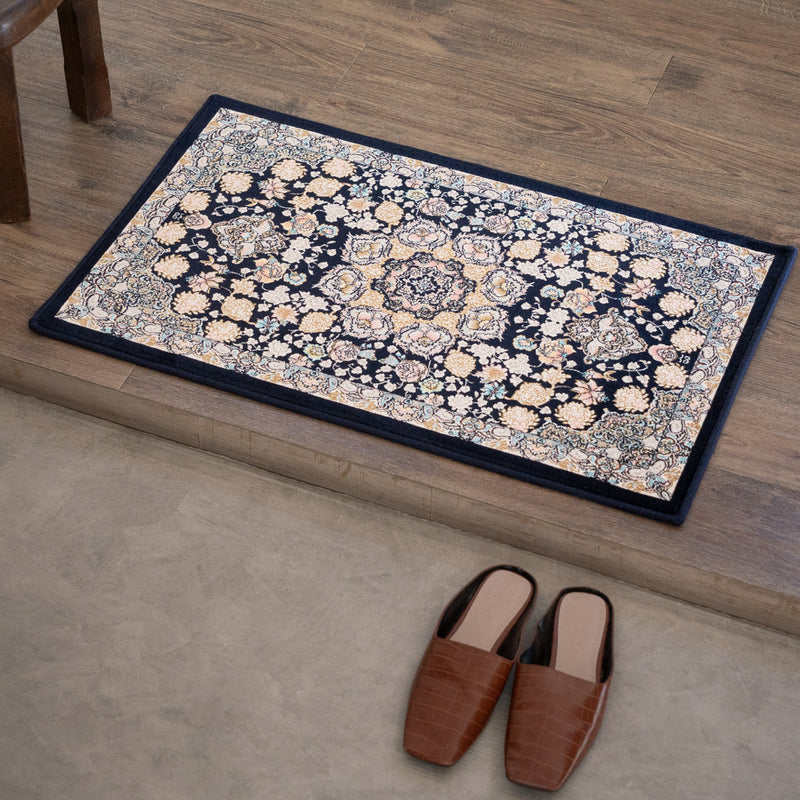 ペルシャカーペット玄関マット　スーザン柄　ネイビー　50×80cm