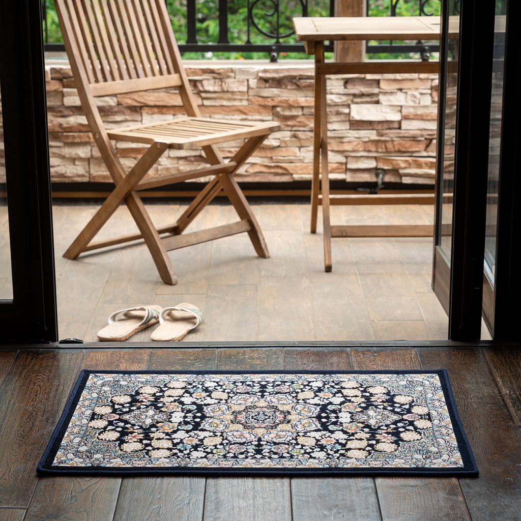 ペルシャカーペット玄関マット スーザン柄 ネイビー 50×80cm