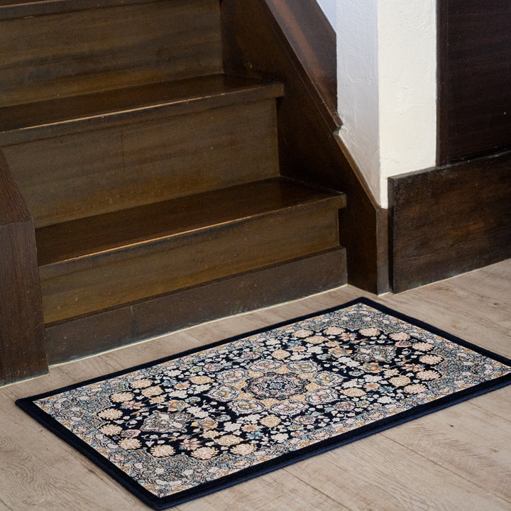 ペルシャカーペット玄関マット スーザン柄 ネイビー 50×80cm