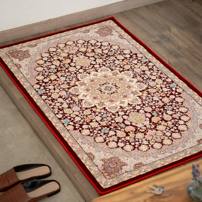 ペルシャカーペット玄関マット　スーザン柄　レッド　75×120cm