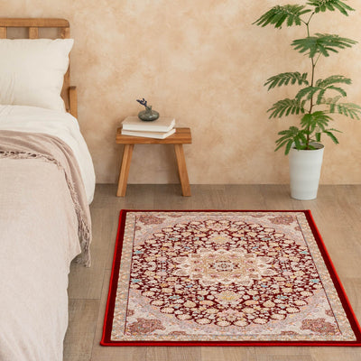 ペルシャカーペット玄関マット　スーザン柄　レッド　75×120cm
