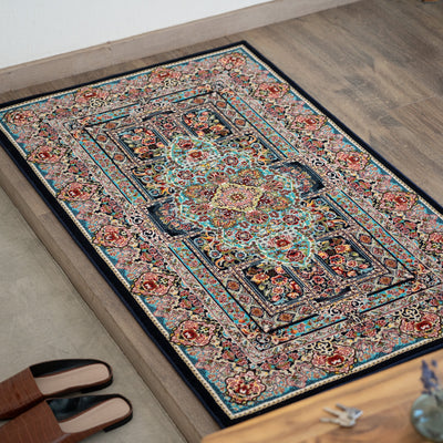 ペルシャカーペット玄関マット　トュウバ柄　ブルー色　75×120cm