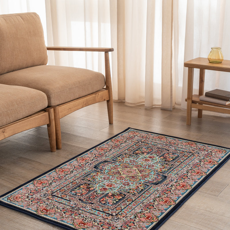 ペルシャカーペット玄関マット　トュウバ柄　ブルー色　75×120cm