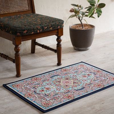ペルシャカーペット玄関マット　トュウバ柄　ブルー　50×80cm