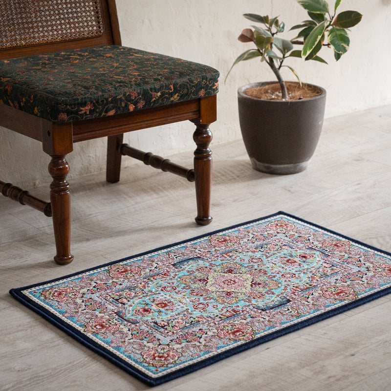 ペルシャカーペット玄関マット　トュウバ柄　ブルー　50×80cm
