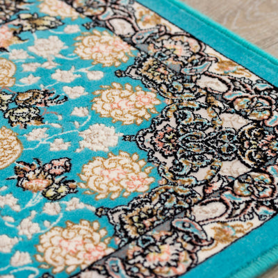 ペルシャ絨毯（機械織）　スーザン柄　ブルー　60×180cm