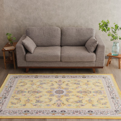 ペルシャ絨毯（機械織）　マーアフシャン柄　イエロー　150×200cm