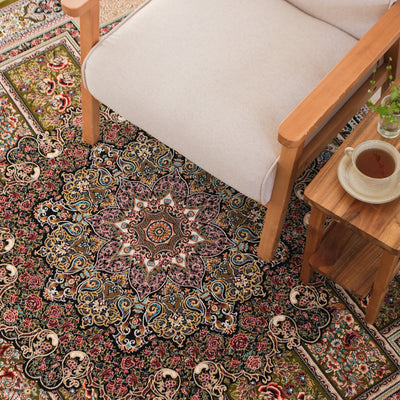 ペルシャ絨毯（機械織）　アバ柄　グリーン　150×200cm