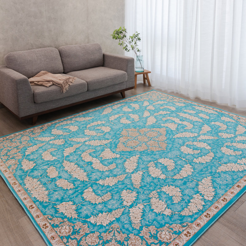 ペルシャ絨毯（機械織）　ザルリン柄　ブルー　200×250cm