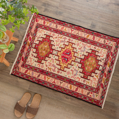 ペルシャ手織りキリム　シルク　玄関マット　アルダビール　73×96cm