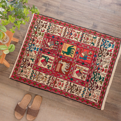ペルシャ手織りキリム　シルク　玄関マット　アルダビール　74×94cm