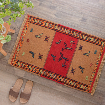 ペルシャ手織りキリム　ウール　玄関マット　ホラサン　63×95cm