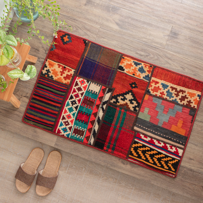 ペルシャ手織りキリム　ウール　玄関マット　58×92cm