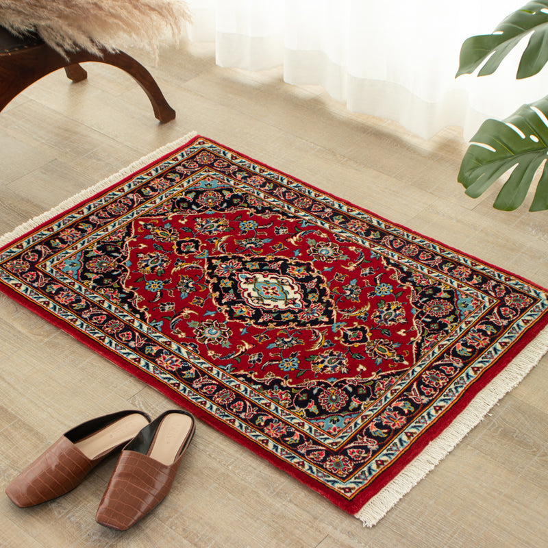 ペルシャ手織り絨毯　ウール　玄関マット　カーシャーン　70×99cm