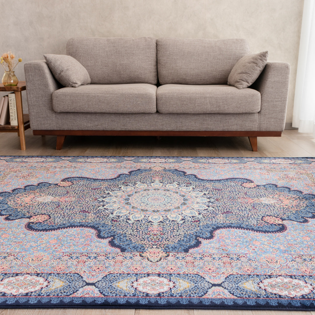 バンブーシルク絨毯　ブルー＆ブラック色　147×218cm バンブーシルク絨毯 ブルー＆ブラック色 147×218cm