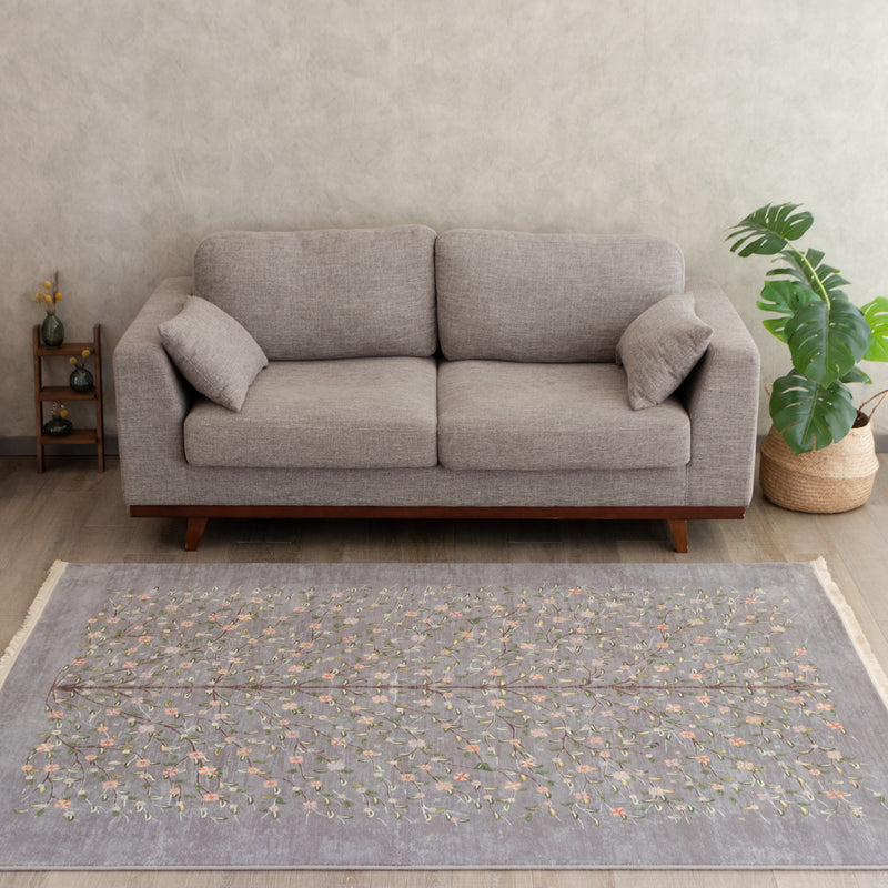 ペルシャ絨毯（機械織）　ゼンデギ柄　グレー　150×200cm