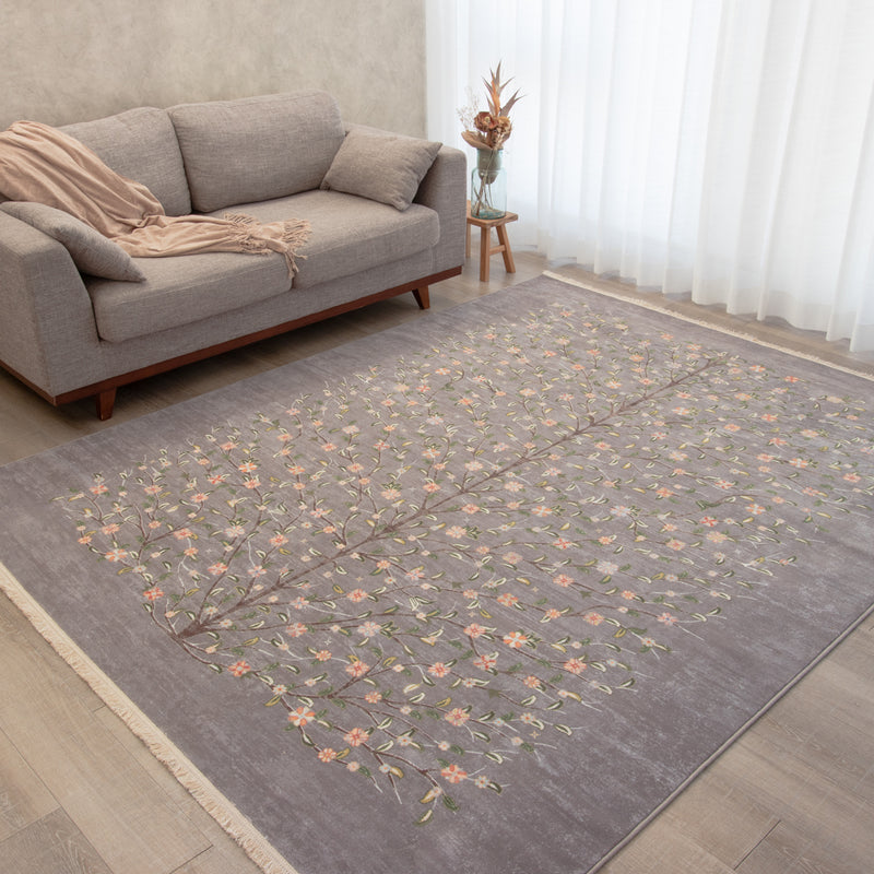 ペルシャ絨毯（機械織）　ゼンデギ柄　グレー　200×250cm