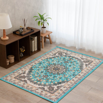 ペルシャ絨毯（機械織）　スーザン柄　ブルー　100×150cm