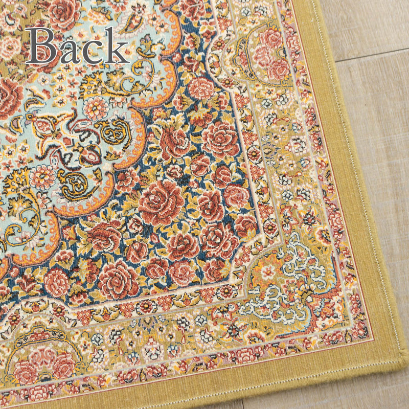 ペルシャ絨毯（機械織）　ローズ柄　グリーン　100×150cm