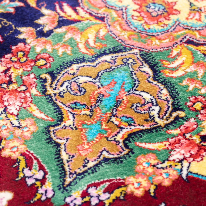 ペルシャ絨毯（機械&手織り） バンブーシルク 約80×120cm 玄関マットサイズ