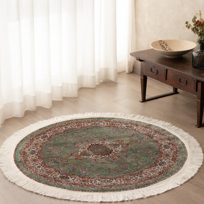 ペルシャ絨毯（機械織） バンブーシルク 丸形ラグサイズ (直径約100cm