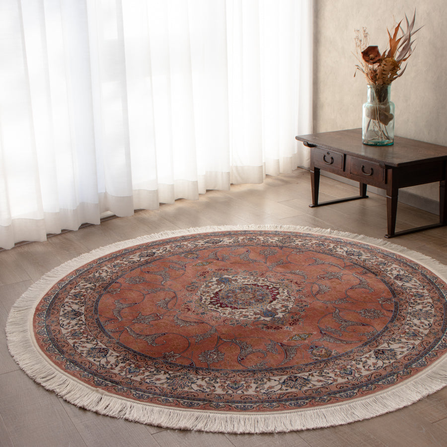 ペルシャ絨毯（機械織） バンブーシルク 丸形ラグサイズ (直径約150cm) – Persiadirect