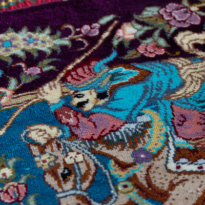 ペルシャ手織り絨毯　シルク　玄関マット　クム　49×67cm