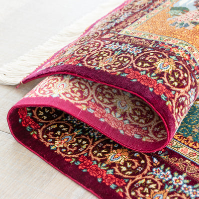 ペルシャ手織り絨毯　シルク　玄関マット　クム　61×88cm