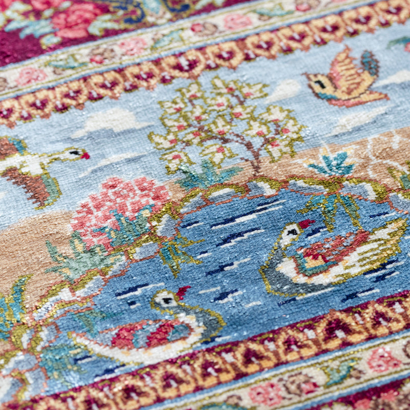 ペルシャ手織り絨毯　シルク　玄関マット　クム　61×88cm