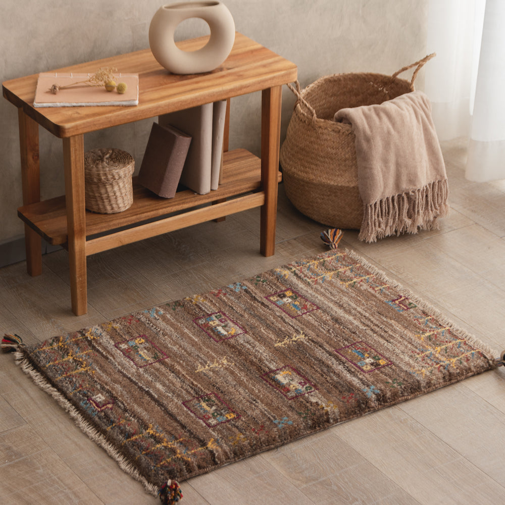 ペルシャ　ギャッベ　ミニマット 38×39.5 丸い葉　糸杉　グレー ペルシャ ギャッベ ミニマット 38×39.5 丸い葉 糸杉 グレー