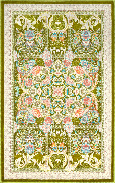 ペルシャ絨毯（機械織）　ゴルザール柄　グリーン　50×80cm　イメージ