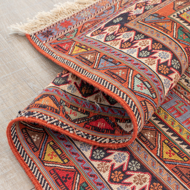 ペルシャ手織りキリム　ウール　ラグ　シルジャン　142×242cm