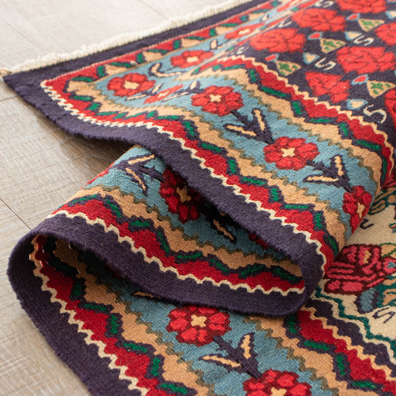 ペルシャ手織りキリム　ウール　ラグ　ビージャール　110×158cm