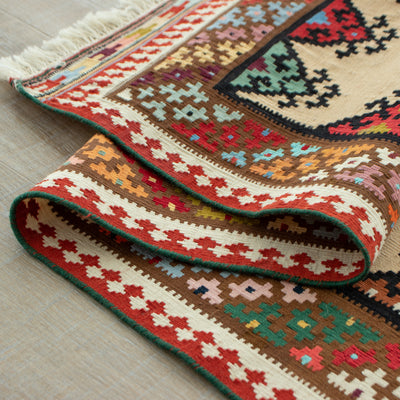 ペルシャ手織りキリム　ウール　ラグ　シーラーズ　150×245cm