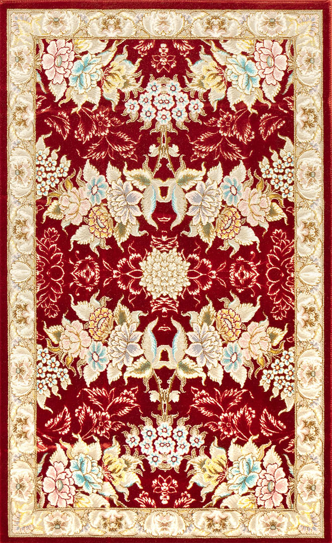 ペルシャ絨毯（機械織）　ナスタラン柄　レッド　50×80cm　イメージ