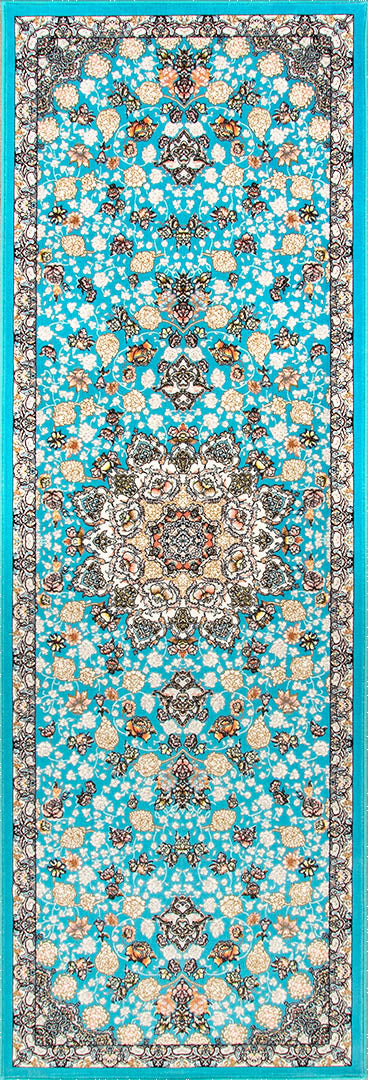 ペルシャ絨毯（機械織）　スーザン柄　ブルー　60×180cm